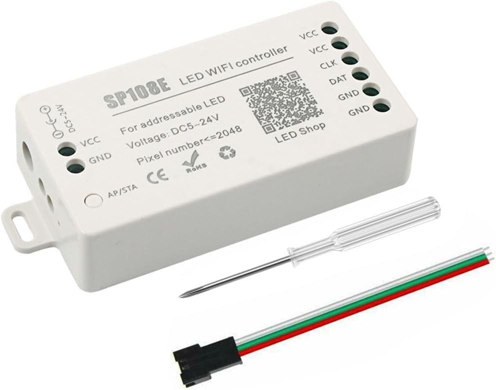 Wlan-led-controller – 1 Stück – Kompatibel Mit 5–24 V Gleichstrom – 180 Dynamische Und Individuelle Modi – Für Adressierbare Led-streifen – 2048