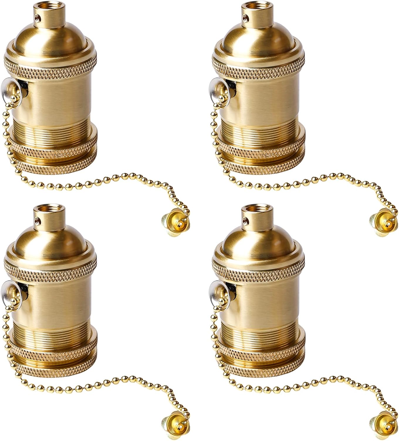 Set Mit 4 Vintage-e27-fassungen – Kupferbeschichtetes Aluminium – Zugkettenschalter – Industriebeleuchtung – Wohnzimmer, Küche, Werkstatt –