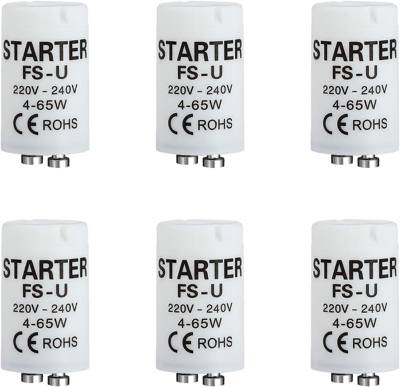 Starter-neonröhren-set, 6er-pack – Kunststoff Und Metall – Für Röhren Von 4 Bis 65 W – Schnelle Und Zuverlässige Zündung – Für Den Privaten Und