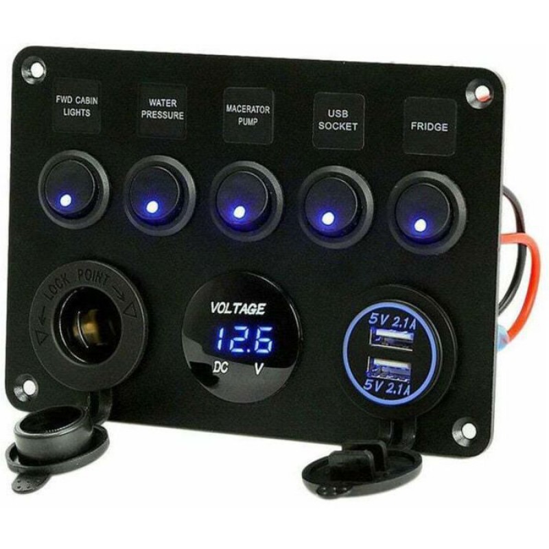 Multifunktionales Schalterfeld – ® – Set Mit 5 Kippschaltern – Doppelte Usb-buchse – 12-v-ladegerät