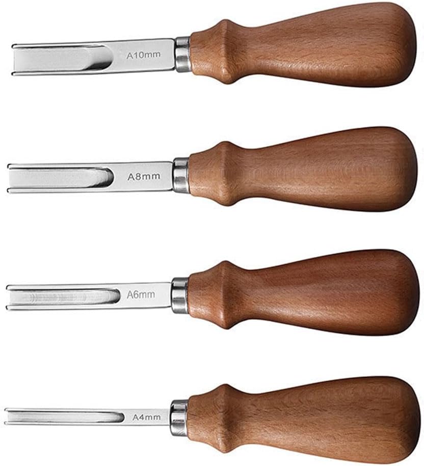 Set Mit 4 Schälmessern – Stahl Und Holz – Zum Anfasen Und Schneiden Von Leder – Kunsthandwerk Und Lederwaren – 4 Mm, 6 Mm, 8 Mm, 10 Mm