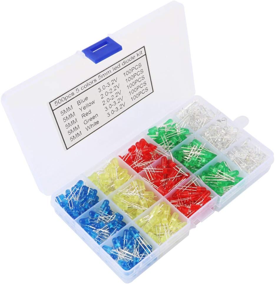 500 Leds, 5 Mm, Mehrfarbiges Set – Übersichtliche Box Mit 5 Farben – Hochleistungsdioden Für Elektronik- Und Diy-projekte