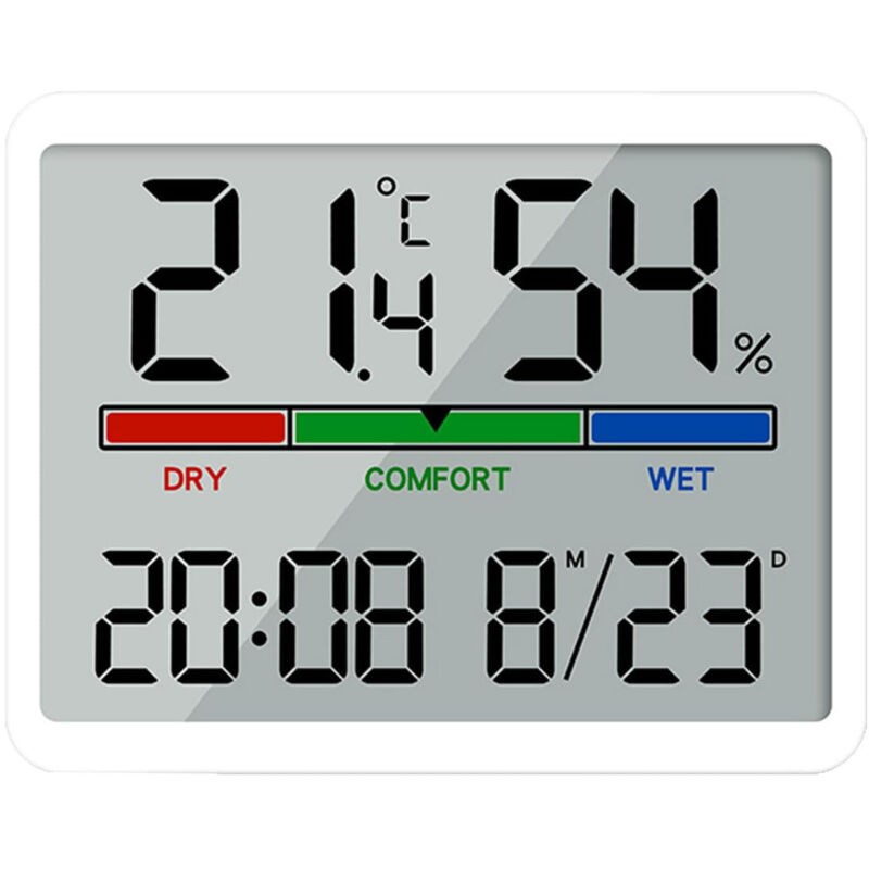 Digitales Innenthermometer Und Hygrometer Mit Zeit- Und Datumsanzeige, Temperatur- Und Feuchtigkeitsmesser Für Innenräume, Weiß