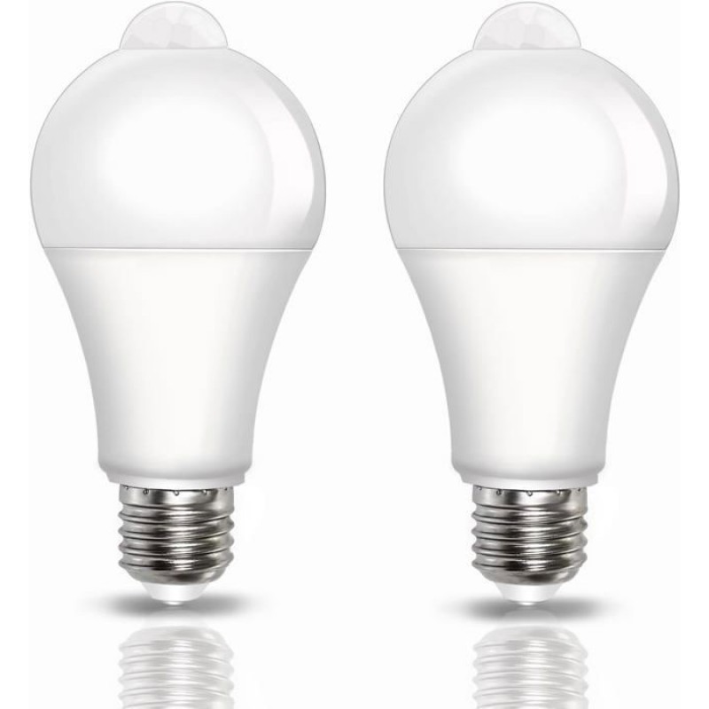 7-w-e27-pir-infrarot-led-lampe Mit Bewegungsmelder, Automatischer Ein-/ausschaltung, A60, 220 V, 700 Lm, 2er-pack, Weißes Licht