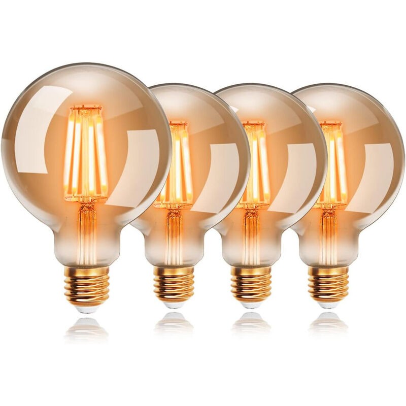 Vintage Edison-glühbirne, Große Runde Antike Edison-glühbirne, G80 E27, Glühfaden Mit Gewinde, Dimmbar, 4er-packung