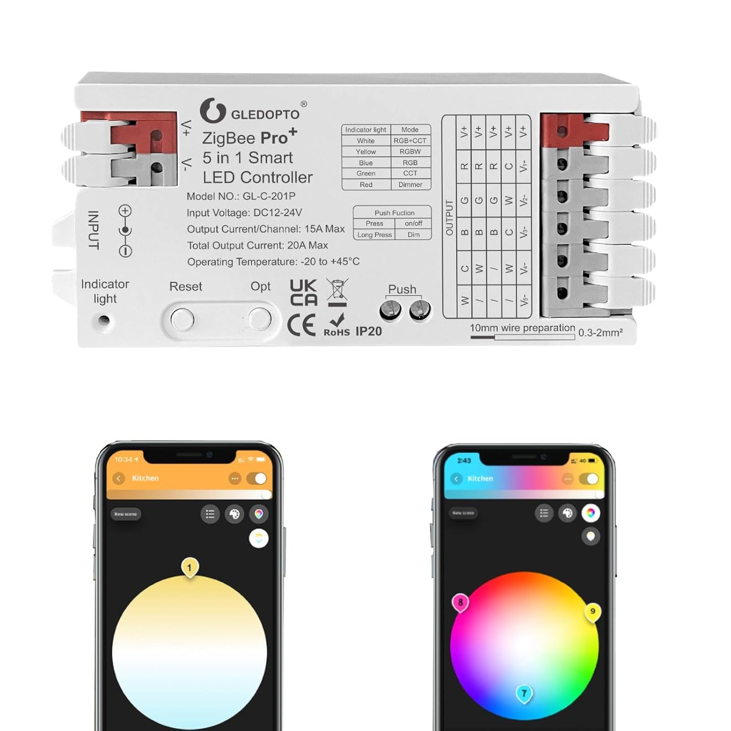 Zigbee 3.0 Led-controller – 1 Stück – Kompaktes Aluminiumgehäuse – 5 Rgbcct-modi, 20 A – Alexa Smart Home – 108 X 45 X 18 Mm