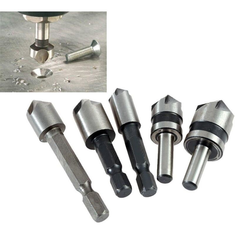 Lot De 5 Embout À Fraise Conique Pour Planche Bois Plastique 6,35 6mm / 8mm / 9mm / 13mm / 16mm / 19mm 82 Degrés - Argent