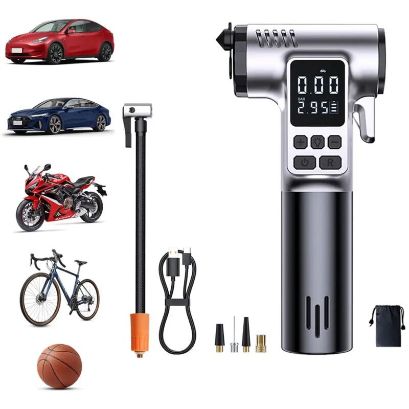 Autoreifenfüller, Tragbarer Luftkompressor Mit Automatischer Abschaltung, Led-digitalanzeige, Usb-akku Zum Aufladen Für Auto, Motorrad, Fahrrad, Boot