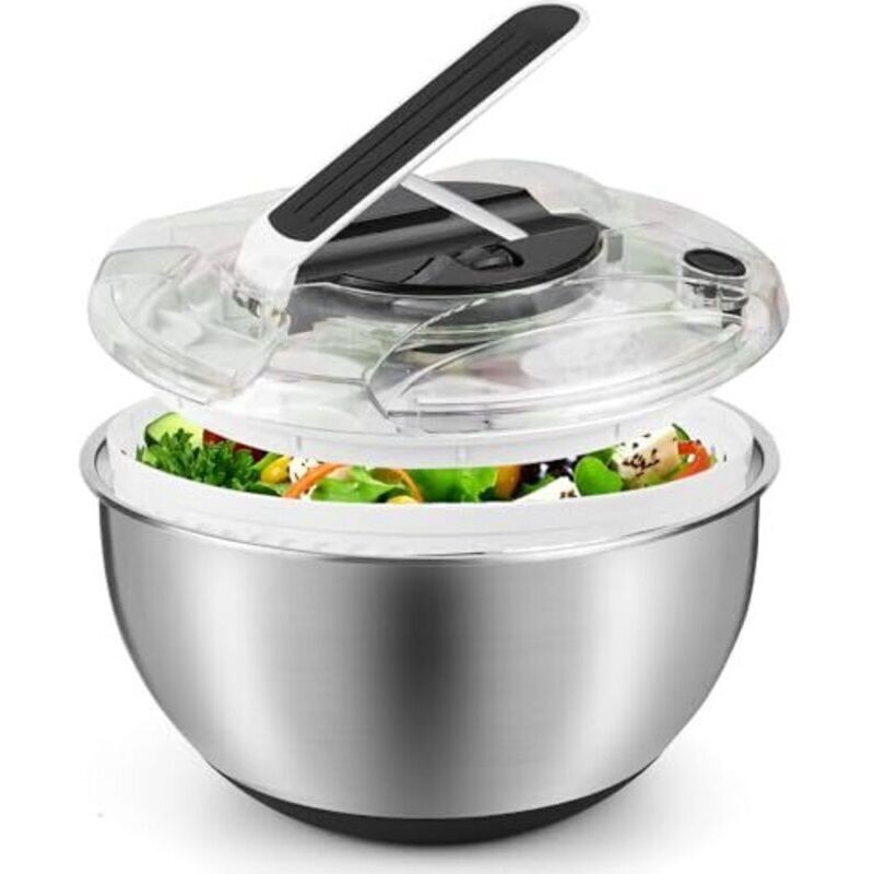Essoreuse À Salade 3,5l En Acier Inoxydable Grande, Panier A Salade Avec Couvercle, Base Antidérapante, Salad Spinner Pour Laver Et Égoutter Les