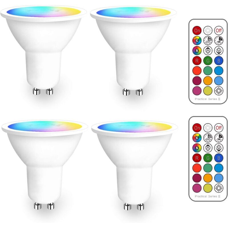 Ampoule Led Gu10 Rgb Spot - Changement De Couleur, Dimmable Blanc Chaud (2700k-6500k), Télécommande Infrarouge Incluse (pack De 4)
