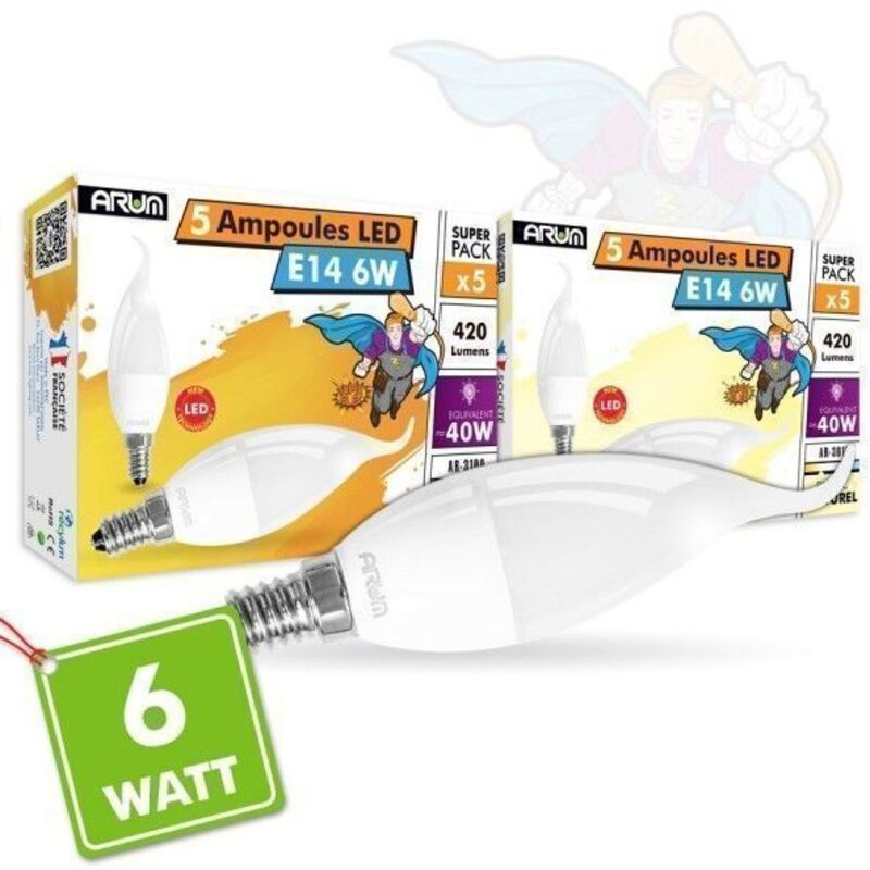 Lot De 5 Ampoules Led E14 Flamme 5w Rendu 40w 400lm Température De Couleur: Blanc Chaud 3000k