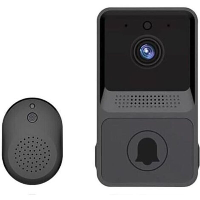 (noir) Sonnette Vidéo Sans Fil, Sonnette Vidéo Wi-fi Intelligente Avec Carillon,kit De Sonnette De Porte Avec Vidéo Hd, Wifi 2,4 G