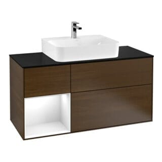 V&B Waschtischunterschrank Wandbeleuchtung Finion 120cm, Pl b m, Rg l glo wh. Lac, wal ven