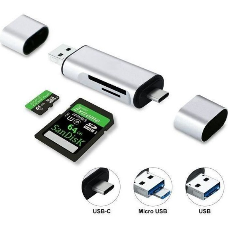 Sd-/micro-sd-kartenleser – Universal – 3 In 1 – Usb Typ-c – Usb-a 3.0 – Micro-usb Otg