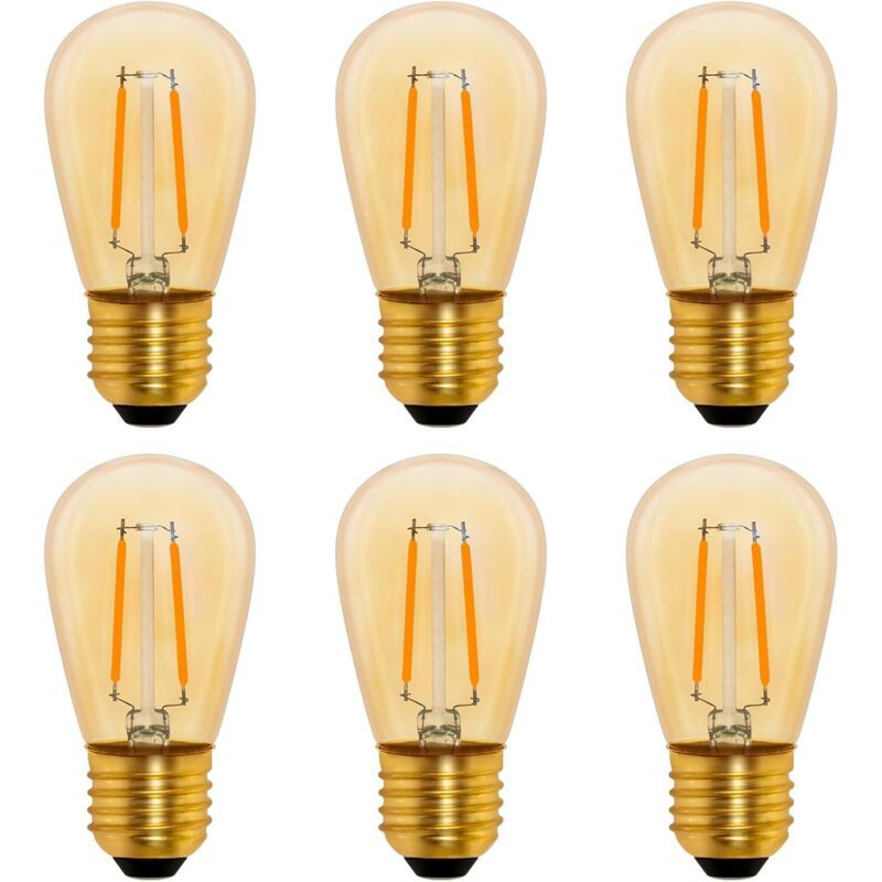 S14 Ampoule Led À Filament Vintage E27, 1w Amber Edison Remplacement 10w Incandescence, Non Dimmable, Blanc Chaud 2200k, Ac 220v, Lot De 6
