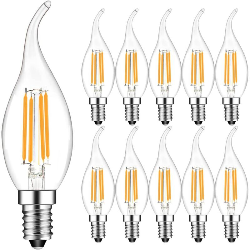 Lot De 10 4w E14 Ampoule De Filament Led Flamme Bougie 2700k Blanche Chaude,angle De Faisceau 360°, Non-dimmable [classe Énergétique F]