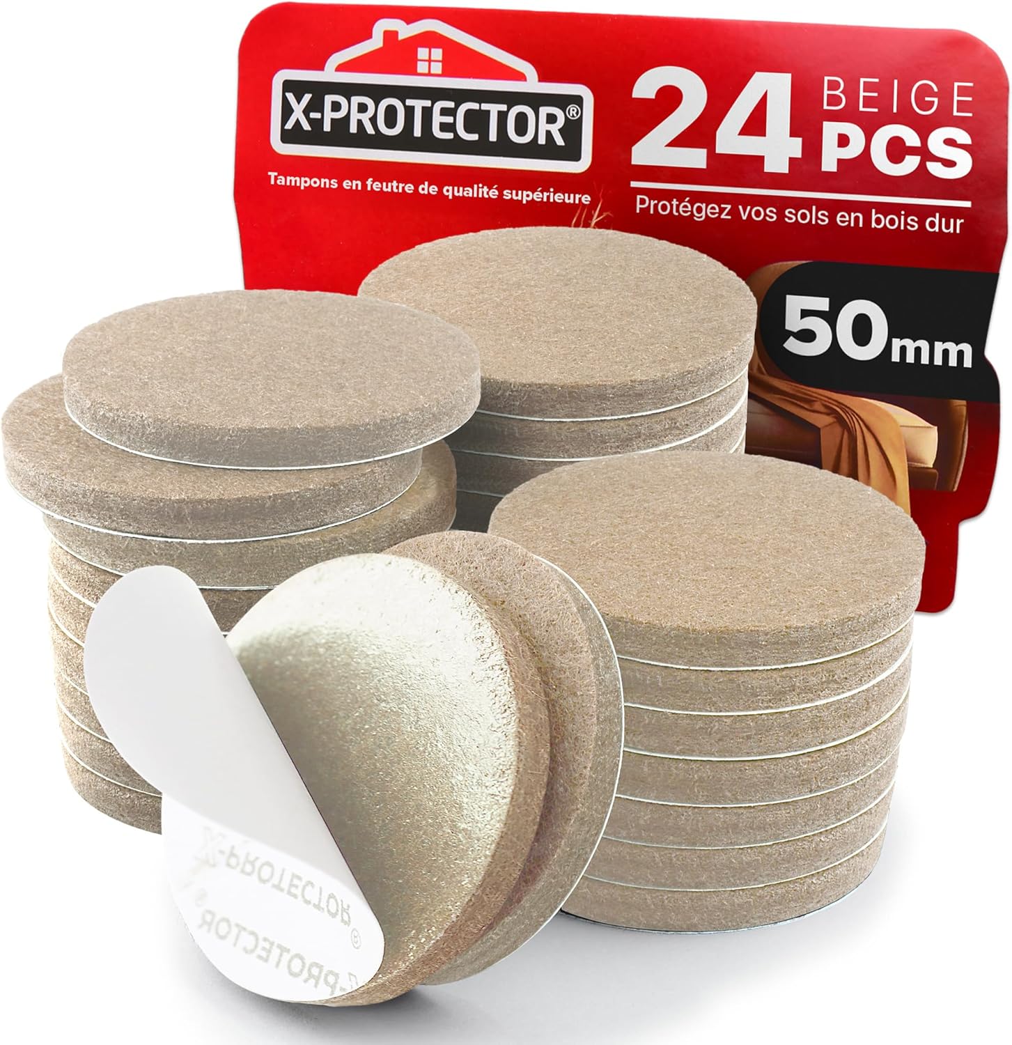Selbstklebende Filzgleiter – 24 Stück – 50 Mm Beige – Hochwertiger Bodenschutz – Für Stühle Und Möbel – Durchmesser 50 Mm