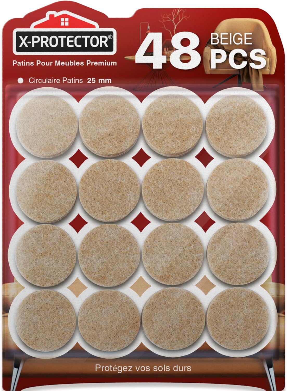 Selbstklebende Filzgleiter – 48 Stück – 25 Mm Beige – Schutz Für Hartböden – Für Stühle Und Möbel – Durchmesser 2,5 Cm