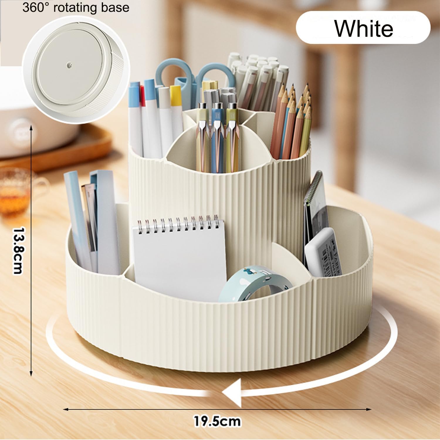 Porte-stylo Rotatif Jeiibrzui - Rotation À 360° - Organiseur À Compartiments - 9,5 X 19,5 X 13,8 Cm - Lot De 2 - Beige, Rose Et Bleu - Idéal Pour Le