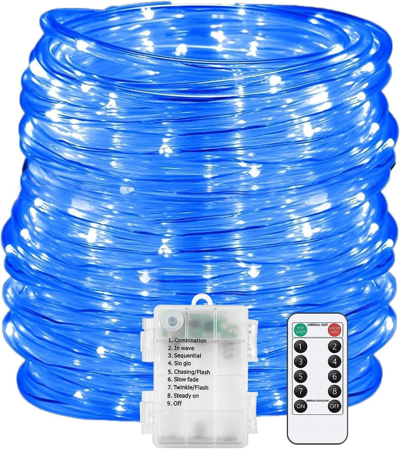 Led-lichterkette – 10 M, 100 Leds – Wasserdichter, Transparenter Schlauch – 8 Modi Mit Fernbedienung – Garten-, Party- Und Hochzeitsdekoration – Blau