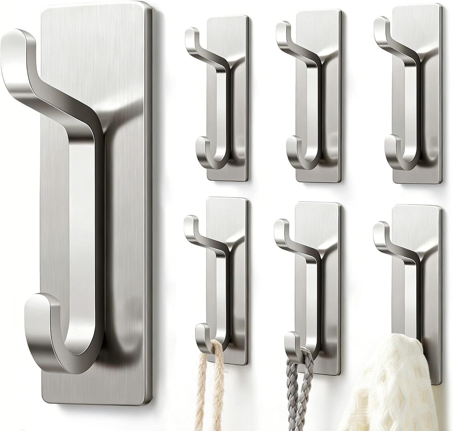 Wandhandtuchhalter – 6er-set – Silbernes Aluminium – Selbstklebend, Kein Bohren Erforderlich, 6 Kg – Für Bad Und Küche – Doppelhaken