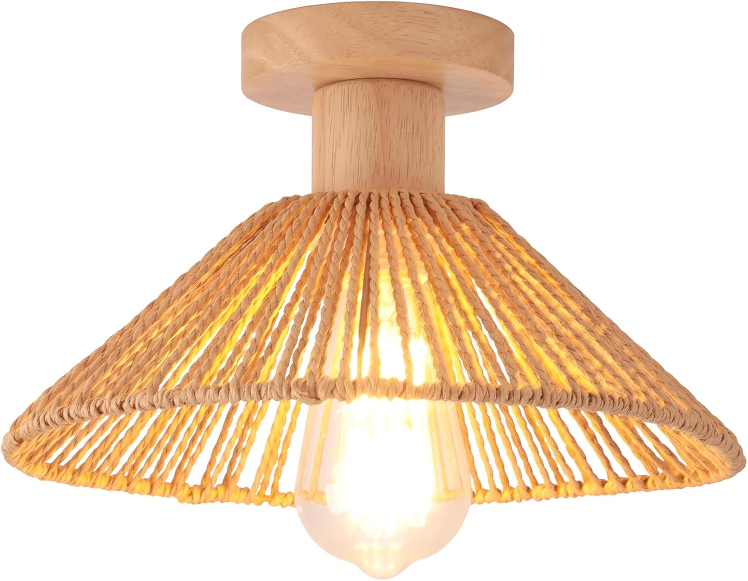 Retro-deckenleuchte Aus Rattan Und Holz – 1 Stück – Vintage-boho-stil – Sanftes Umgebungslicht – Wohnzimmer, Schlafzimmer, Küche – Durchmesser 26 Cm,