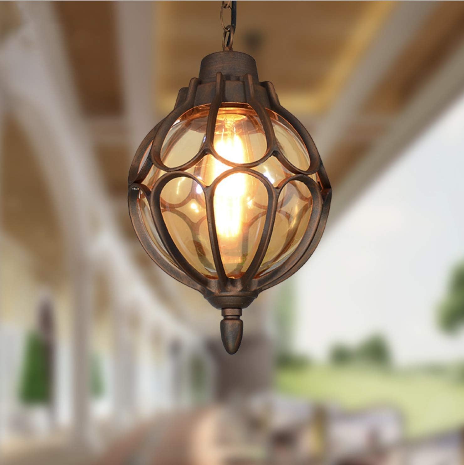 Außenpendelleuchte – 1 Stück – Aluminium Und Glas – Retro-industriedesign – Veranda, Garten, Flur – Bronze 18 X 33 Cm