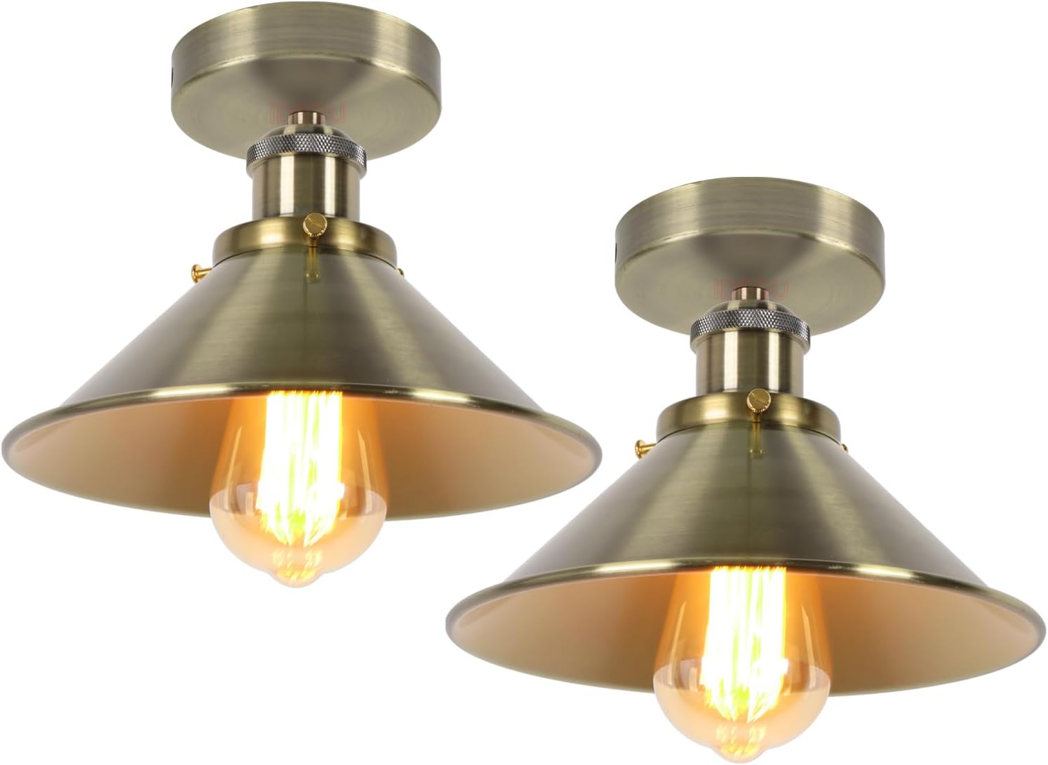 Set Mit 2 Industrie-deckenleuchten – 2 Stück – Eisenmetall – Vintage-design E27 – Küche Und Wohnzimmer – 22 Cm, Gebürstete Bronze
