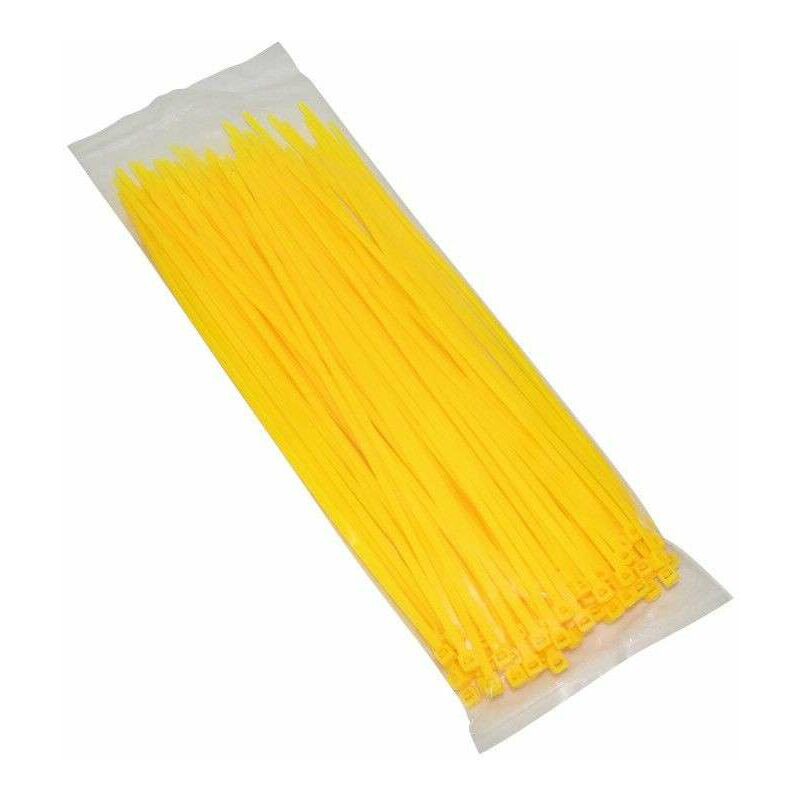 Collier De Serrage Plastique 250mm Nylon 3,6mm Attache Serre Câble Universel Jaune (100 Pcs)