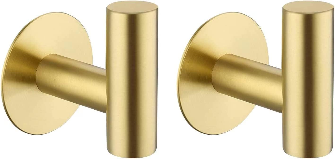 Klebehaken Für Die Wand – 2er-set – Goldfarbener Edelstahl – Kein Bohren Erforderlich – Handtuchaufhängung – Bad Und Küche – Gebürstete Oberfläche