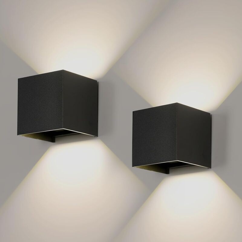Set Mit 2 Led-wandleuchten Für Den Innen- Und Außenbereich, Moderne Auf- Und Abwärtsbeleuchtung Für Schlaf- Und Wohnzimmer (schwarz, 6 W, 4000 K