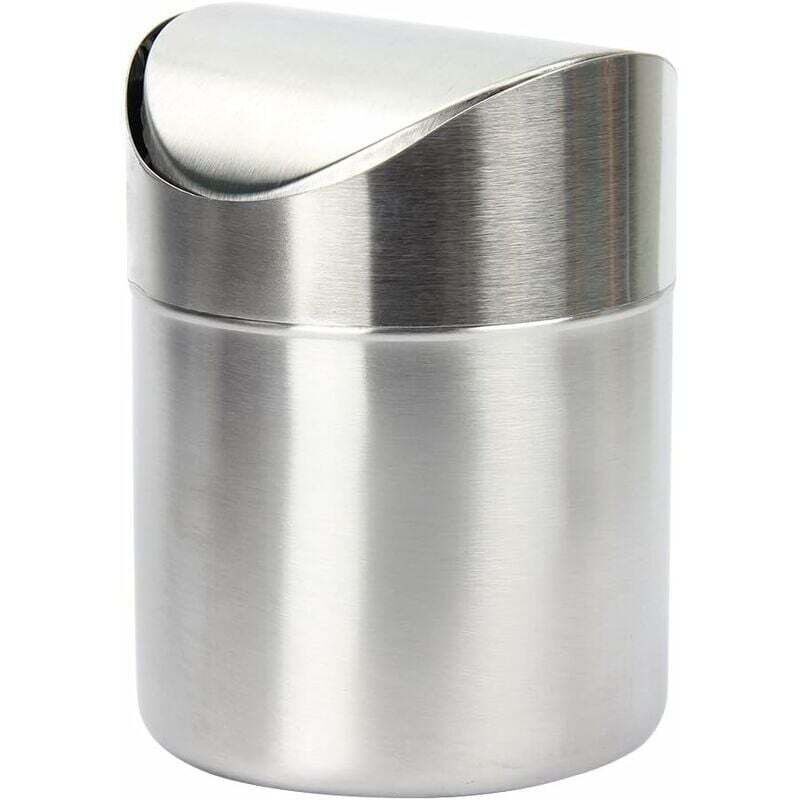 Mini Poubelle En Acier Inoxydable Avec Couvercle De Balanoire Pratique Pour Bureau Table Voiture Chambre (argenté) Forehill
