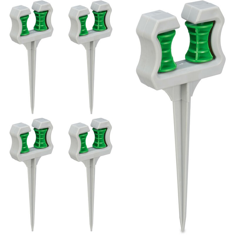 Relaxdays Schlauchhalter, 5er-pack, Spitz Zulaufend, H X B X T: 26 X 10 X 3,5 Cm, Grau Und Grün