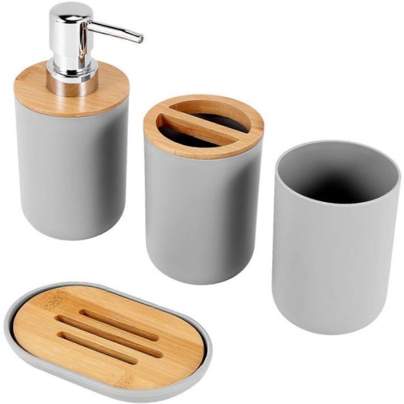 Badezimmer-accessoire-set – ® – Seifenspender – Flasche – Seifenschale – Grau