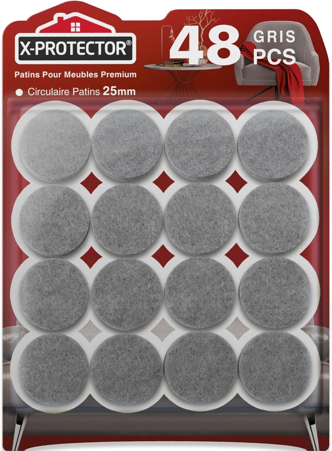 Selbstklebende Filzgleiter – 48 Stück – Grau, 25 Mm – Schutz Für Böden Und Möbel – Für Stühle Und Tische – Durchmesser 2,5 Cm