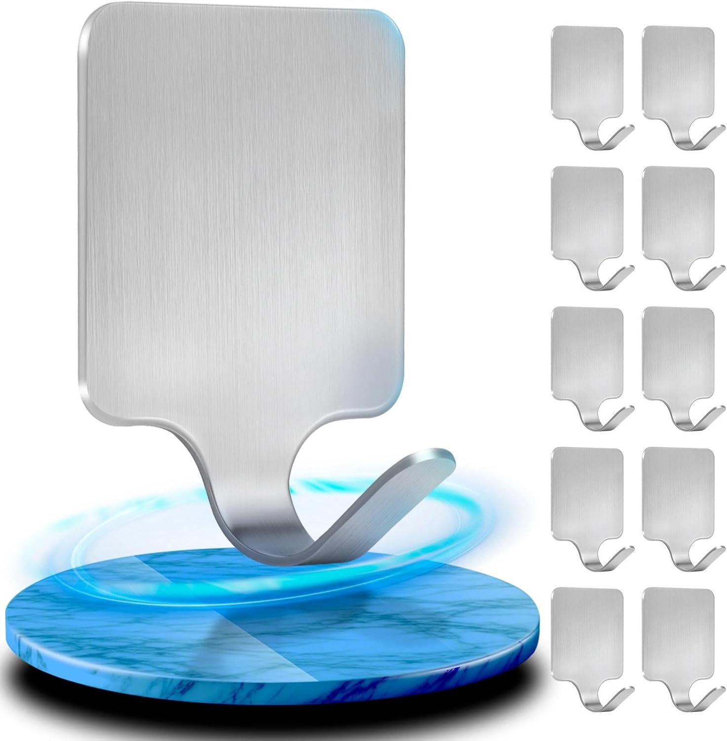 Klebehaken Für Die Wand – 10er-pack – Edelstahl 304, 1,3 Mm Dick – Kein Bohren Erforderlich – Ideal Für Bad Und Küche – Silberfarben