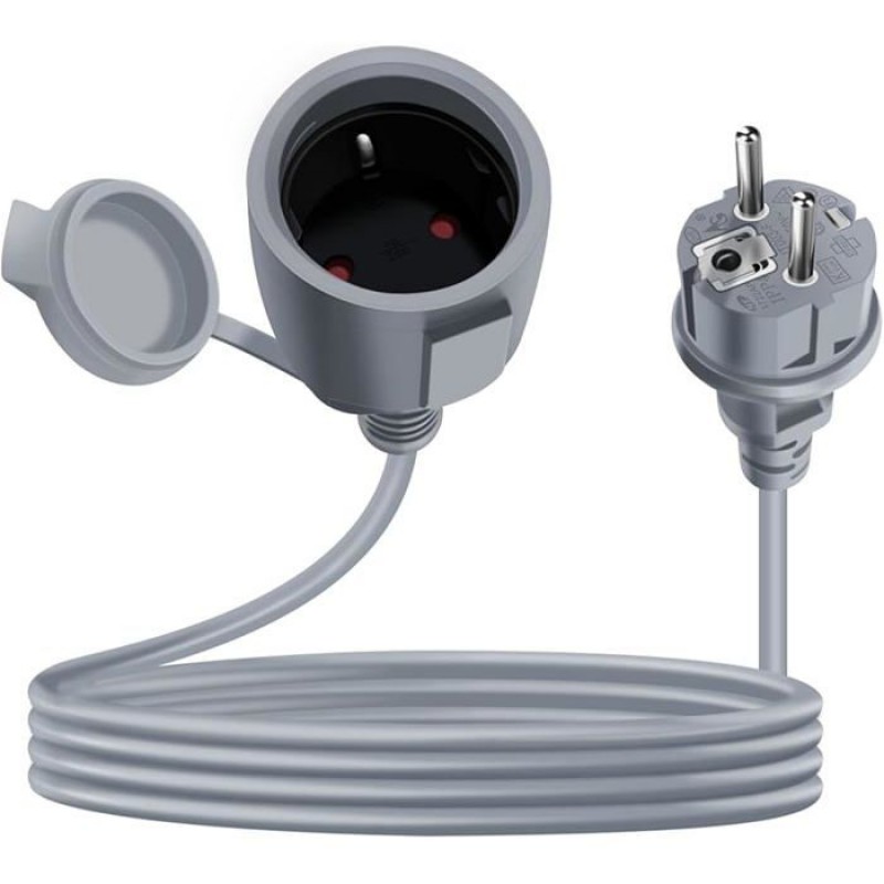 Yingayou Schuko-verlängerungskabel, Kurz, 16 A, 250 V, 2-polig, Schutzart Ip44, 2 M, Grau