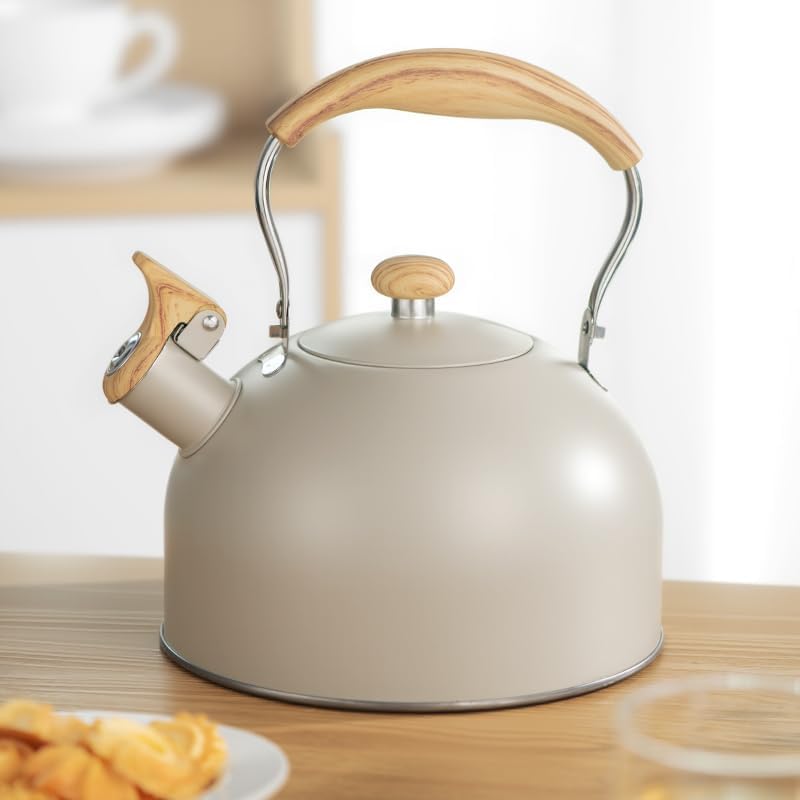Bouilloire Sifflante Jeiibrzui - 2 Litres - Acier Inoxydable Avec Poignée En Bois - Compatible Gaz, Induction Et Camping - Argent