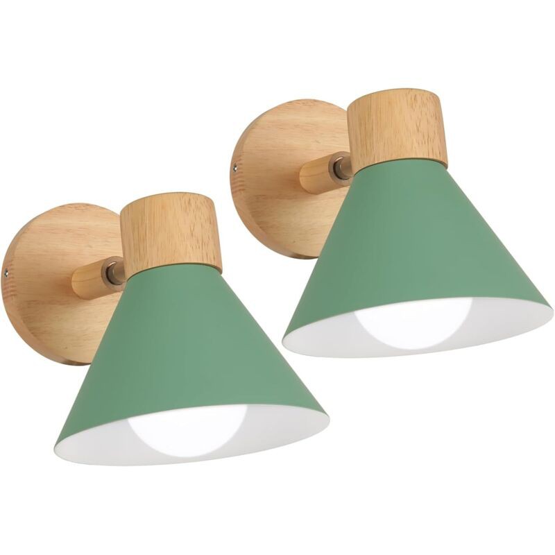 2er-set Moderne Wandleuchten Für Den Innenbereich, E27-fassung, Industriell, Verstellbar, Aus Holz, Ø 18 Cm, Grün, Für Schlafzimmer, Wohnzimmer,