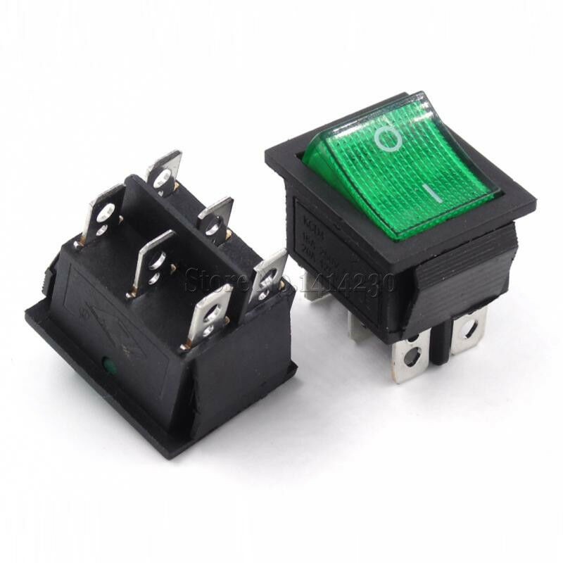 Beleuchteter Grüner Zweipoliger Wippschalter, 6 Pins, Grün, 15 A/250 V Ac, 6272grün