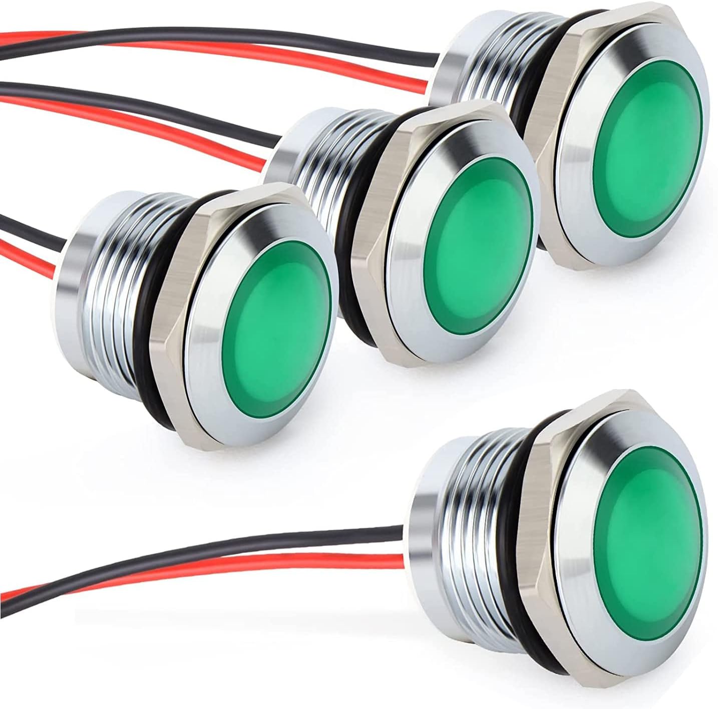 Set Mit 4 Grünen Led-anzeigeleuchten – Chrommetall – Ip65 Wasserdicht – 12–24 V Signal – Für Schaltschränke – 16-mm-bohrung
