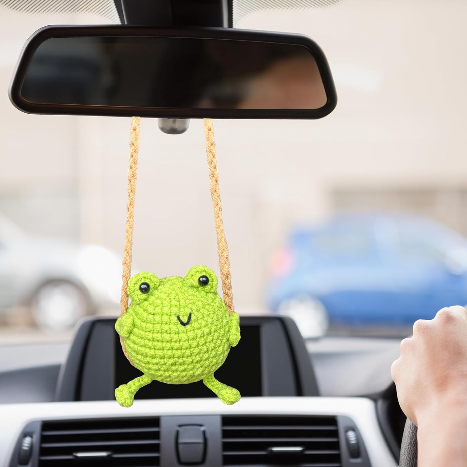 Pendentif Grenouille Tricotée Jeiibrzui Pour Voiture - 16 Cm - 1 Pièce - Vert - Décoration Mignonne Pour Rétroviseur Intérieur De Voiture Et Maison
