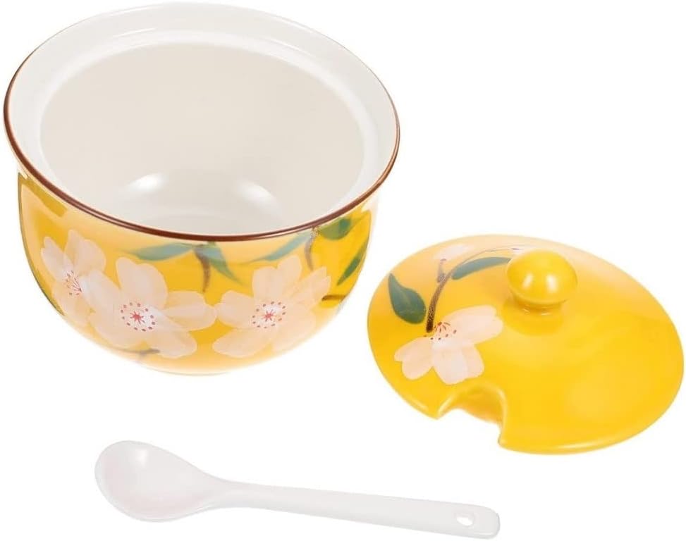 Pot À Épices En Céramique Verte Jeiibrzui - 300 Ml - Avec Couvercle Et Cuillère - Motif Floral - Pour La Cuisine Et La Table À Manger