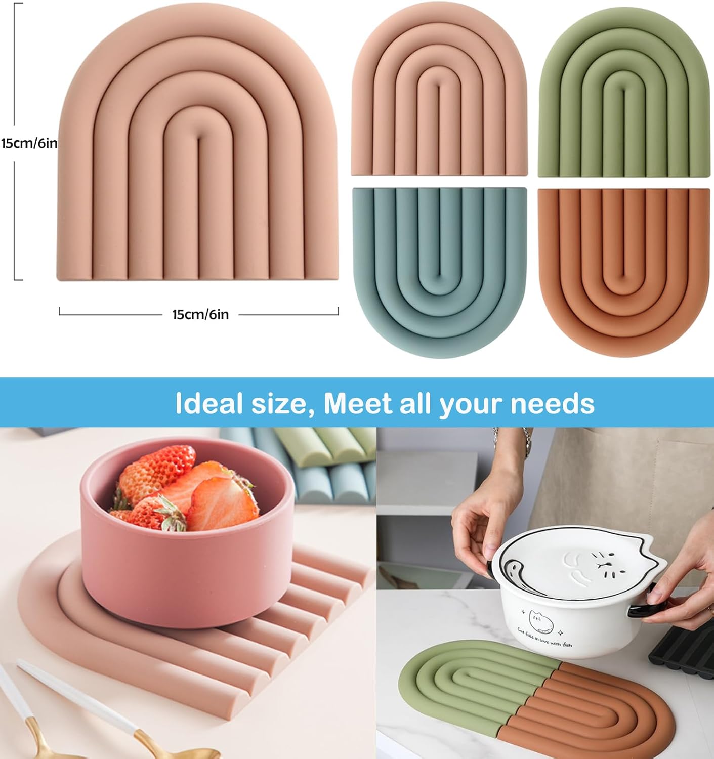 Ensemble De 4 Maniques Jeiibrzui - 18 Cm - Résistant À La Chaleur Jusqu'à 240 °c - Vert