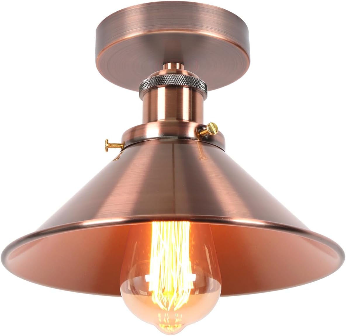 Industrielle Deckenleuchte – 1 Stück – Gebürstetes Kupfer-eisen-metall – Vintage-design E27 – Küche, Wohnzimmer, Flur – Durchmesser 22 Cm