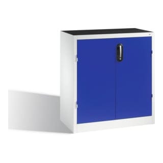 C+P Werkzeug-Beistellschrank mit Drehtüren, 2 Böden und 3 Schübe, H1000xB930xT500mm Front Enzianblau Korpus Lichtgrau