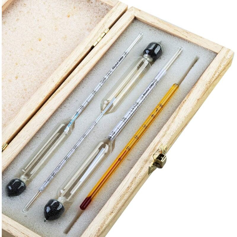 Professionelles Alkoholmeter, Set Bestehend Aus 3 Hydrometern + Thermometer, Zur Alkoholmessung.