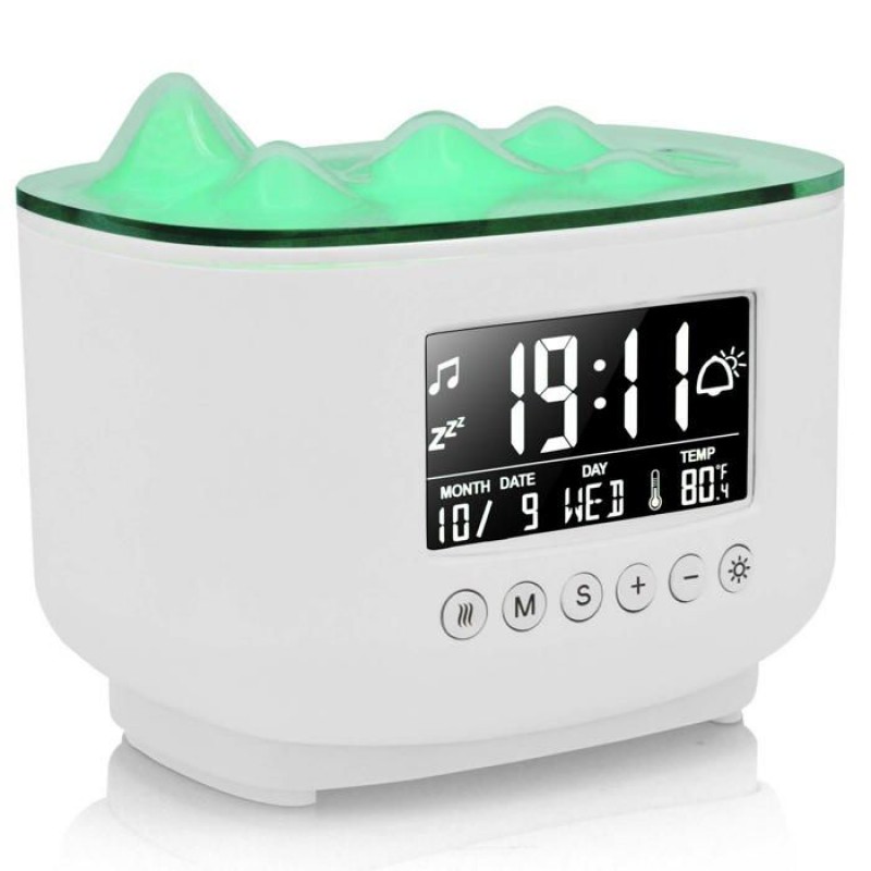 Luftbefeuchter Mit Aromadiffusor (16 X 13 Cm). Kann Als Uhr Und Wecker Mit Digitalanzeige Verwendet Werden. Zwei Helligkeitsstufen.
