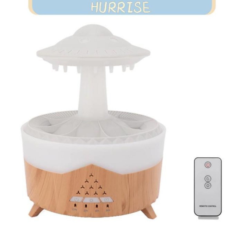 Hurrise Luftbefeuchter Mit Fernbedienung, Ufo-tropfenform, Farbigen Lichtern, Wäschefunktion, Eu-stecker, Holzmaserung
