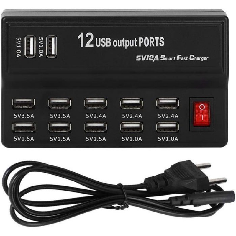 Überspannungsschutz Mit 12 Ports Und Schnellladegerät, 100–240-v-usb-ladestation, Ladekonzentrator, Blitzschutz Für Verteilerkästen